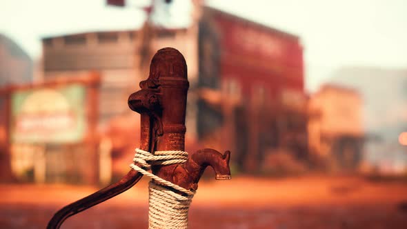 Old Rusted Water Pump in Wild West Town