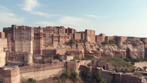 Mehrangarh Fort standing above the sky line of Jodhpur, Rajasthan, India