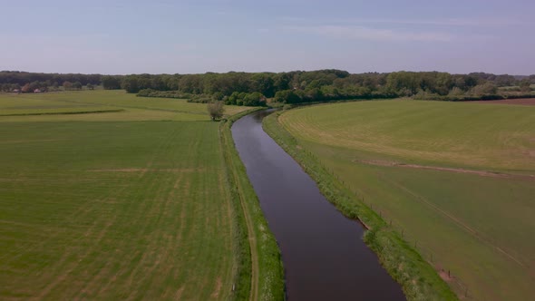 River Berkel in the Achterhoek flows through agricultural area, Gelderland, the Netherlands