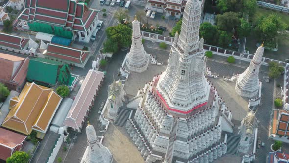 Aerial View of Wat Arun Temple in Bangkok Thailand During Lockdown Covid Quarantine