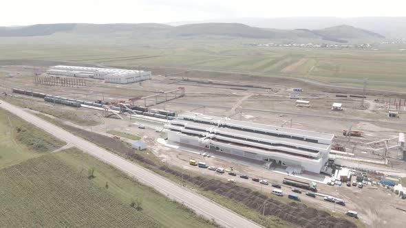 Samtskhe-Javakheti, Georgia - August 22 2021: Aerial view of Akhalkalaki railway station