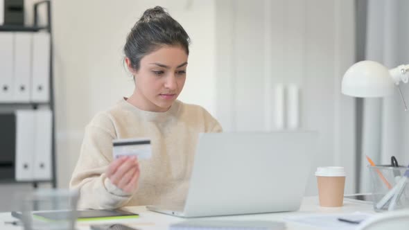 Indian Woman Online Payment Success on Laptop