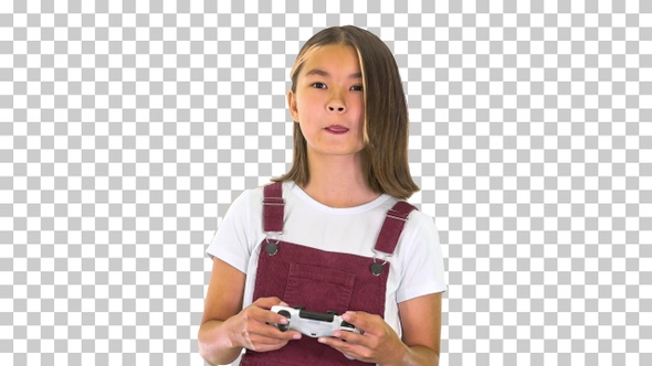 School girl playing video game, Alpha Channel