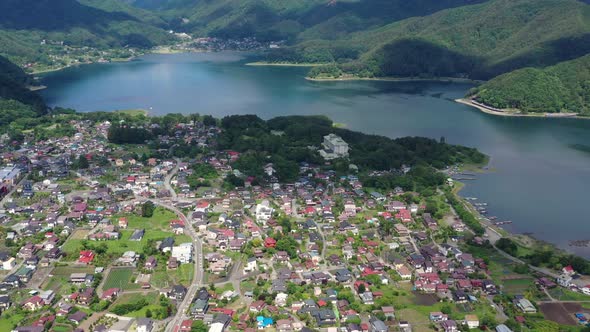 Drone fly over Kawaguchiko in japan