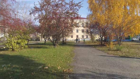 Drone view of Park next to the house of culture in a provincial town 35