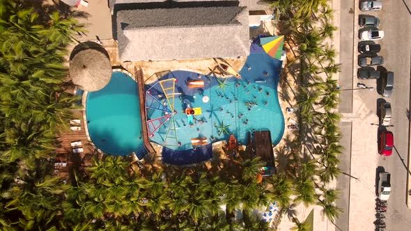 Aerial view of a public swimming pool in Forteleza, Brazil.