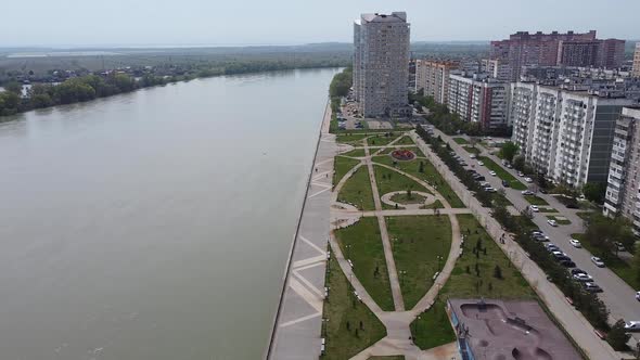 New residential buildings. Krasnodar. The Kuban River.