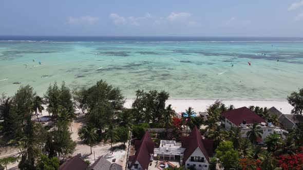 Aerial View of a Boat in the Ocean Near the Coast of Zanzibar Tanzania