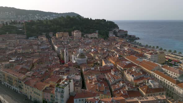 Aerial shot of the old town of Nice, Cote d'Azur, France