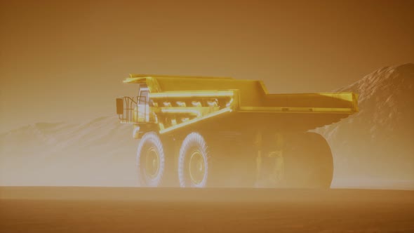 Big Yellow Mining Truck in the Dust at Career