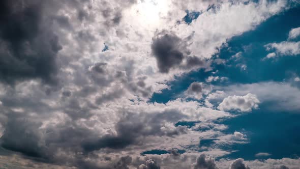 Timelapse of Puffy Layered Clouds Moving in the Blue Sky Cloud Space