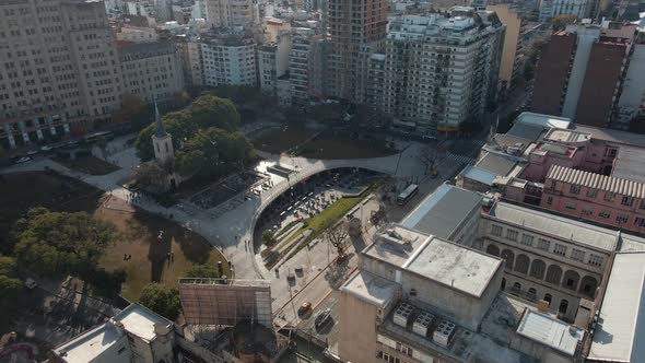 Aerial pan left of Houssay Square surrounded by the Faculties of Medicine and Economic Sciences, Bue