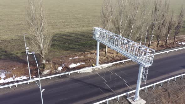 Dynamic weighing system trucks. Aerial view