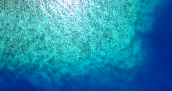 Daytime above copy space shot of a summer white paradise sand beach and blue sea background in best 