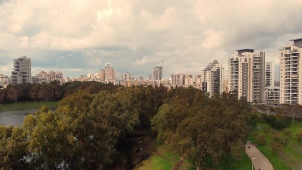 The drone takes off and the city is revealed