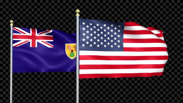 Turks And Caicos Islands And United States Two Countries Flags Waving