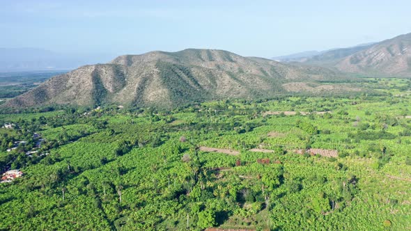 Neiba or Neyba countryside in Dominican Republic. Aerial forward