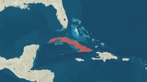 Zoom in to the Map of Cuba with Text Textless