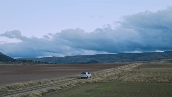 Aerial of Adventure Camping Van on Rural Road