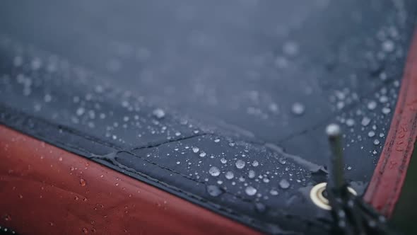 Closeup Shot of Raindrops Water Droplets on the Tent