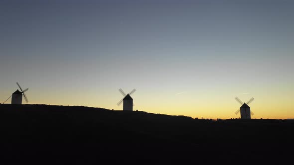 Drone view of Windmills in Spain, La Mancha, Toledo