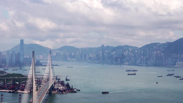 Timelapse Hong Kong City with Famous Stonecutters Bridge