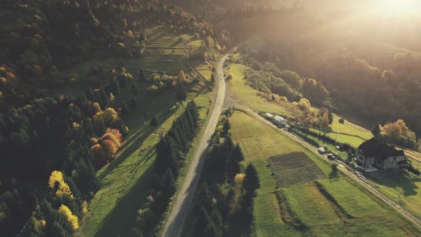 Long Mountain Road Carpathian Scenery Aerial View