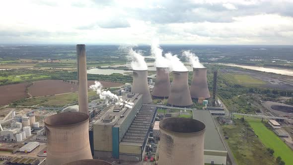 Power station & chimneys aerial shots