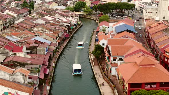 Drone aerial footage in Malacca Old Town, Malaysia