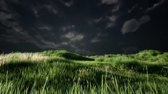 Storm Clouds Above Meadow with Green Grass