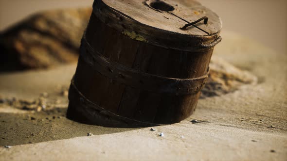 Old Wooden Basket on the Sand at the Beach