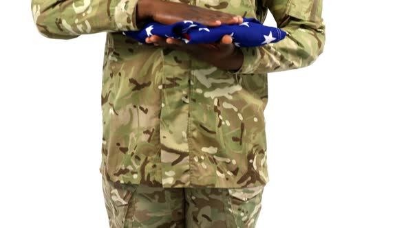 Portrait of military soldier saluting