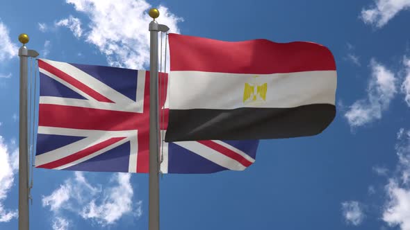 United Kingdom Flag Vs Egypt Flag On Flagpole