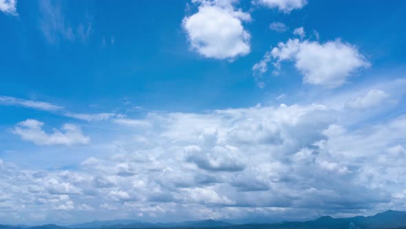 Aerial view of the blue sky with white clouds in summer day. alt
