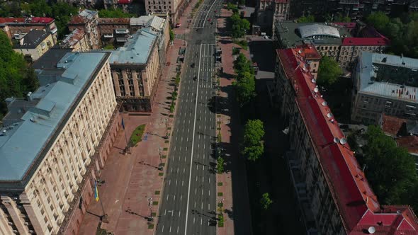 Aerial View of Khreshchatyk in the City Center of Kiev