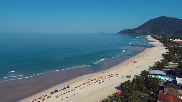 Brazilian Maresias beach landmark. Tropical summer beach.
