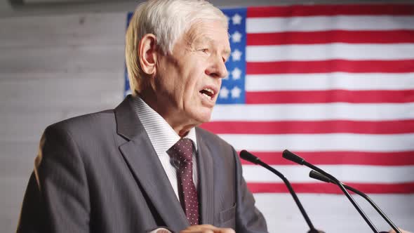 Senior American Politician Speaking during Press Conference