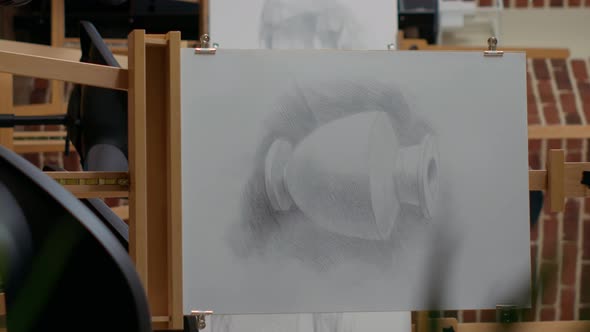 Vertical Video Empty Art Class with Artistic Equipment and Canvas with Easel alt