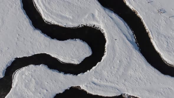 Aerial Winding River Winter