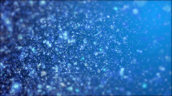 Dust Blue and white Particles Flying, Bokeh Particle Flying In The Air on blue background , Glitter