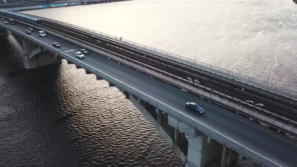 Aerial View of the Metro Bridge in Kiev Ukraine