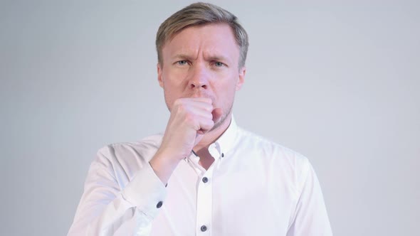 Coughing Sick Man White Background