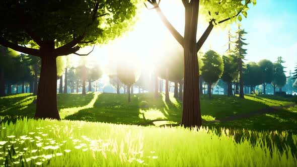 Cartoon Landscape with Hills and Forest alt