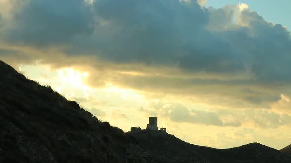 Stone Tower House Mani, Greece. Timelapse