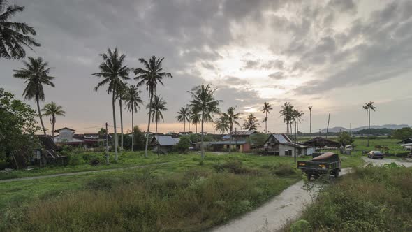 Timelapse  high angle of a traditional Malay village