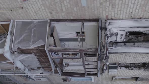 Vertical Video of a Wartorn Building in Ukraine