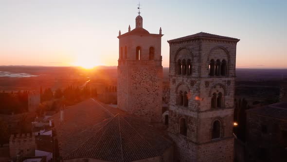 Aerial View of a Scenic Sunset at Medieval Village of Trujillo in Extremadura Spain