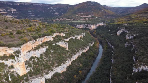 Aerial View of Ebro River Canyon in Burgos Province, Castilla y Leon, Spain .