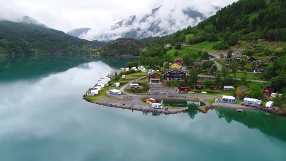 Beautiful Nature Norway Aerial View of the Campsite To Relax