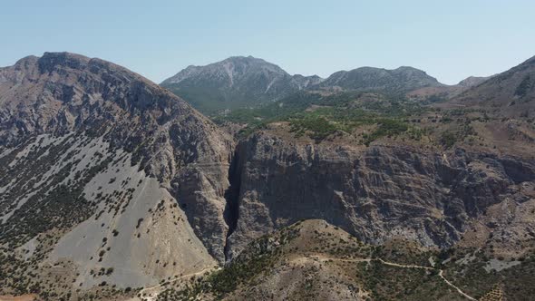 Aerial Nature Greek Landscape with Mountain Olive Trees and Houses in Crete